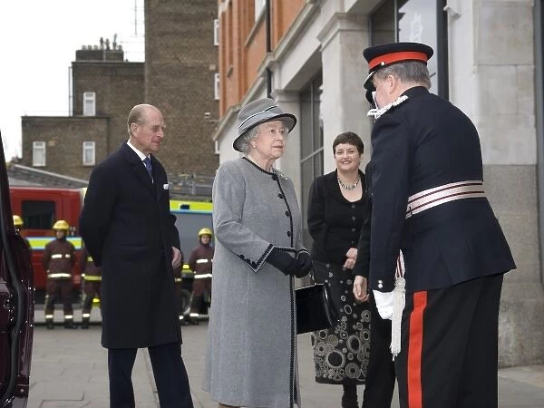 Queen Elizabeth II meeting senior firefighters on parade