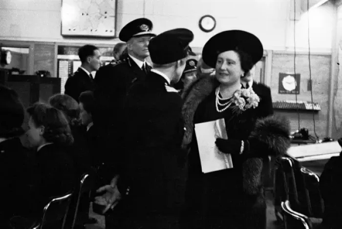 Framed Print : Queen Elizabeth reviews firewomen at Lambeth HQ, WW2 Framed Print : Queen Elizabeth reviews firewomen at Lambeth HQ, WW2