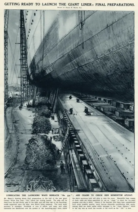 Framed Print : Queen Mary Ocean Liner, final preparations for launch Framed Print : Queen Mary Ocean Liner, final preparations for launch