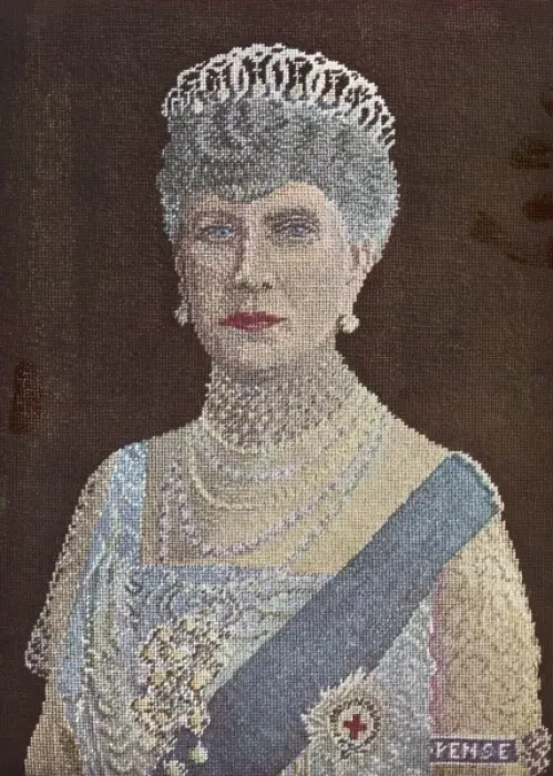 Framed Print : Queen Mary - portrait in Petit Point Framed Print : Queen Mary - portrait in Petit Point