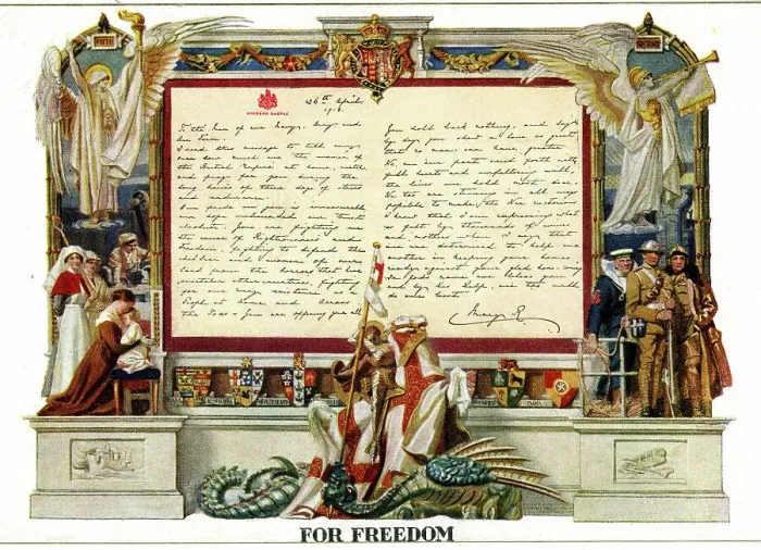 Framed Print : Queen Mary's letter, For Freedom, 26 April 1918 Framed Print : Queen Mary's letter, For Freedom, 26 April 1918