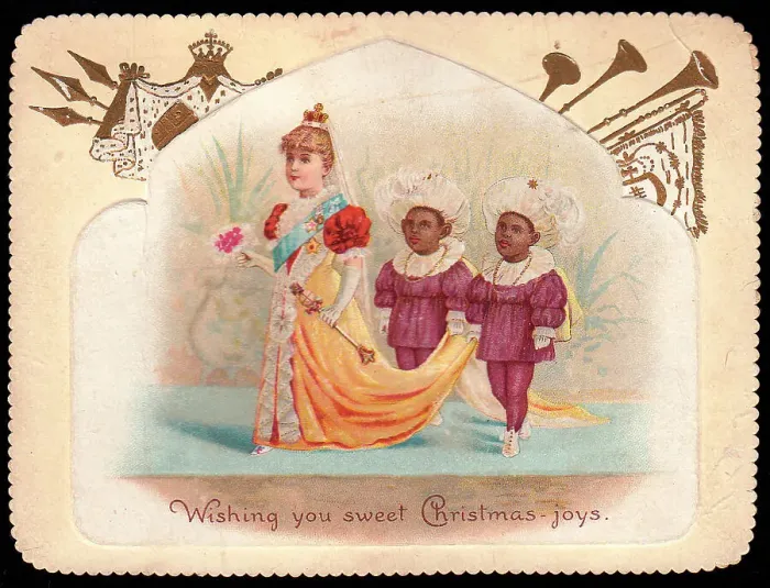 Framed Print : Queen with two pageboys on a Christmas card Framed Print : Queen with two pageboys on a Christmas card