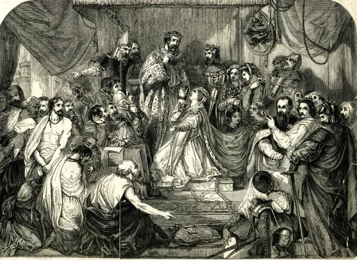 Framed Print : Queen Philippa pleads for the burghers of Calais Framed Print : Queen Philippa pleads for the burghers of Calais