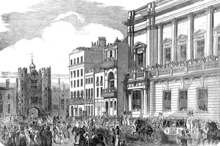 Framed Print : Queen Victoria arriving at St. Jamess Palace, London, 1853 Framed Print : Queen Victoria arriving at St. Jamess Palace, London, 1853