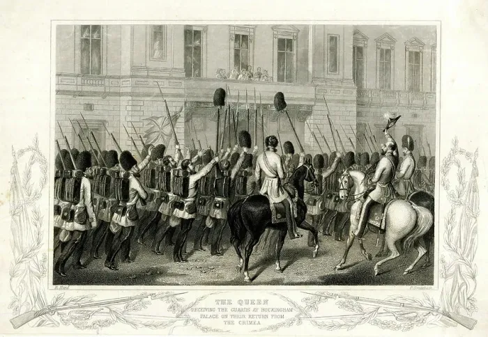 Framed Print : Queen Victoria and Guards at Buckingham Palace, London Framed Print : Queen Victoria and Guards at Buckingham Palace, London