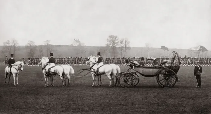 Framed Print : Queen Victoria inspecting Scottish troops, 1873 Framed Print : Queen Victoria inspecting Scottish troops, 1873
