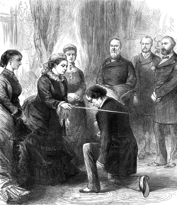 Framed Print : Queen Victoria Investing Disraeli with the Order of the Gart Framed Print : Queen Victoria Investing Disraeli with the Order of the Gart