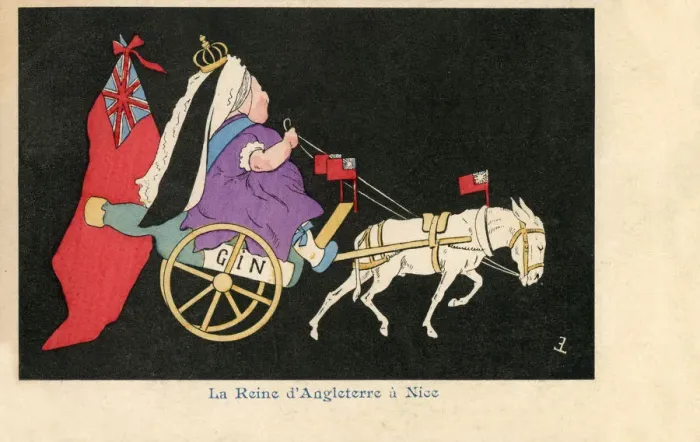 Framed Print : Queen Victoria in Nice - French satire on her donkey cart Framed Print : Queen Victoria in Nice - French satire on her donkey cart