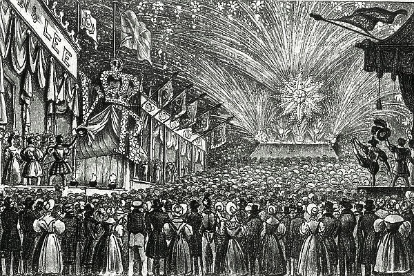 Queen Victoria's Coronation Fair, with fireworks, Hyde Park