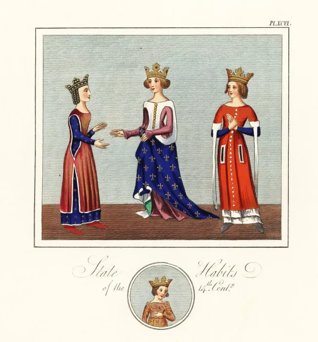 Framed Print : Queens in ceremonial robes, 14th century Framed Print : Queens in ceremonial robes, 14th century