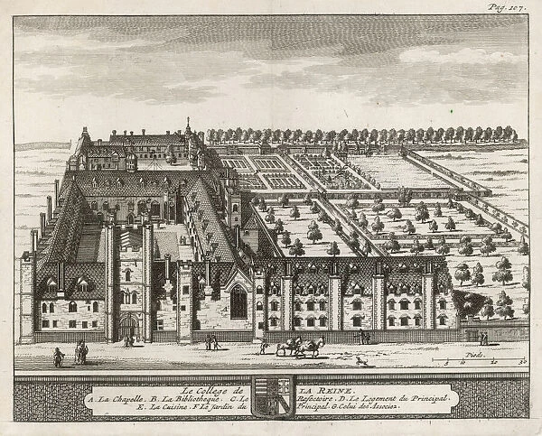 QUEENS COLLEGE 1690. A bird s-eye view of the college showing the chapel