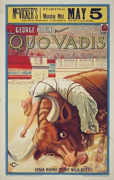Quo Vadis. Motion picture poster for Quo Vadis show the character Lygia bound to a bull