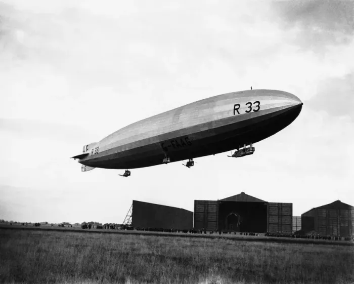 Framed Print : R33 Airship Flying over Hangars at Pulham for a 24 Hour Trip Framed Print : R33 Airship Flying over Hangars at Pulham for a 24 Hour Trip