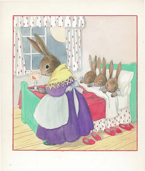 Rabbit bedtime Children's Postcard design Watercolour