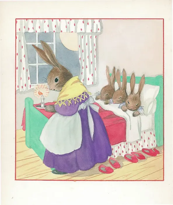 Framed Print : Rabbit bedtime Children's Postcard design Watercolour Framed Print : Rabbit bedtime Children's Postcard design Watercolour