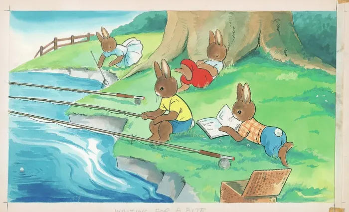 Framed Print : Rabbits fishing Framed Print : Rabbits fishing