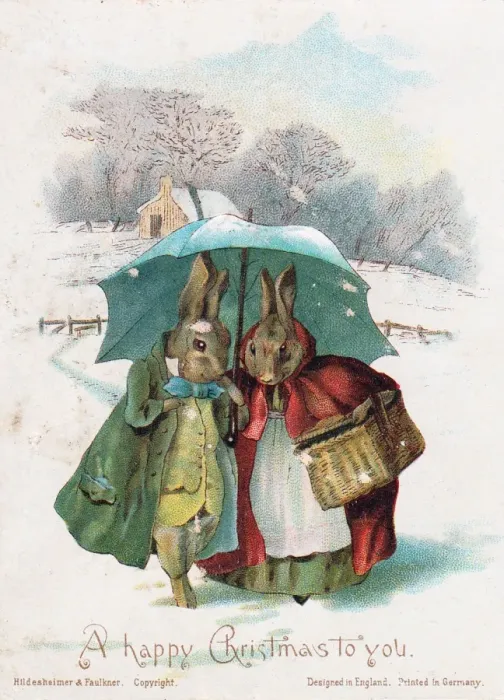 Framed Print : Two rabbits in the snow on a Christmas card Framed Print : Two rabbits in the snow on a Christmas card