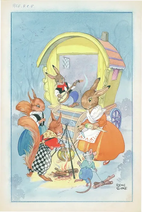 Framed Print : Rabbits and squirrels around camp fire Framed Print : Rabbits and squirrels around camp fire