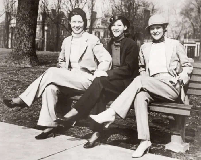 Framed Print : Radical new fashion - the trouser suit, St Louis USA, 1933 Framed Print : Radical new fashion - the trouser suit, St Louis USA, 1933
