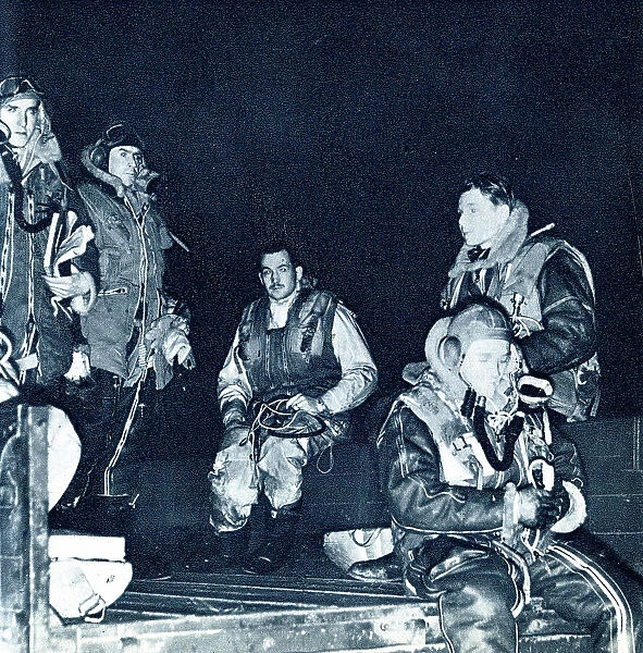 RAF airmen just back from a long night flight, WW2