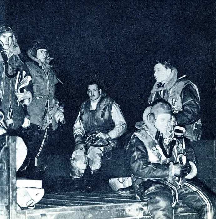 Framed Print : RAF airmen just back from a long night flight, WW2 Framed Print : RAF airmen just back from a long night flight, WW2