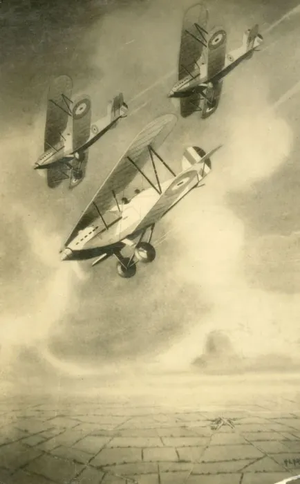 Framed Print : Three RAF Hawker aircraft diving in formation. Date: circa 1930s Framed Print : Three RAF Hawker aircraft diving in formation. Date: circa 1930s