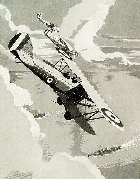 RAF Hawker Harts bomber, practice attack on warship