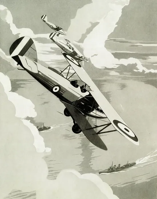 Framed Print : RAF Hawker Harts bomber, practice attack on warship Framed Print : RAF Hawker Harts bomber, practice attack on warship