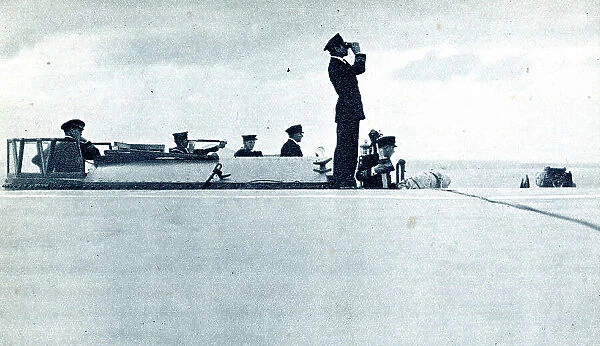 RAF lookout on flight deck of aircraft carrier, WW2