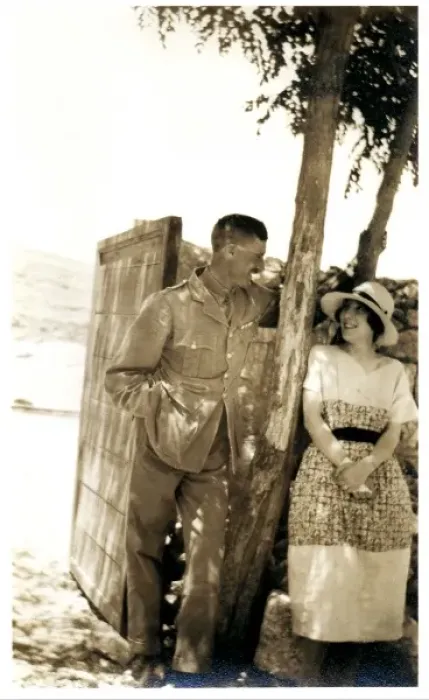 Framed Print : RAF officer and wife under shady tree, Middle East Framed Print : RAF officer and wife under shady tree, Middle East
