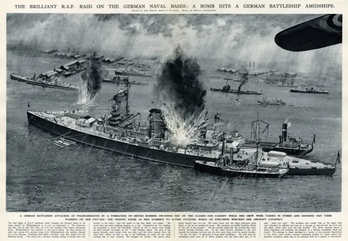 Framed Print : RAF raid on German navy bases by G. H. Davis Framed Print : RAF raid on German navy bases by G. H. Davis