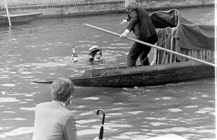 Framed Print : Rag week stunt on the river, Cambridge University Framed Print : Rag week stunt on the river, Cambridge University