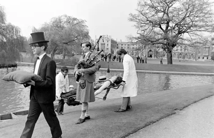 Framed Print : Rag week stunt by the river, Cambridge University Framed Print : Rag week stunt by the river, Cambridge University