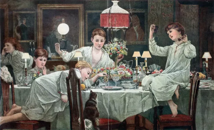 Framed Print : A Raid on the Dessert - children at a table Framed Print : A Raid on the Dessert - children at a table