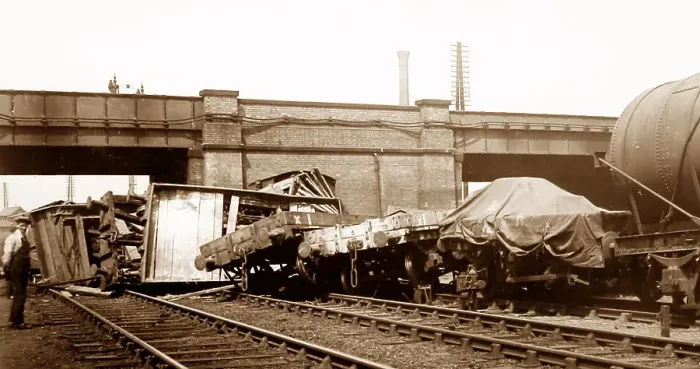 Framed Print : A railway accident, early 1900s Framed Print : A railway accident, early 1900s