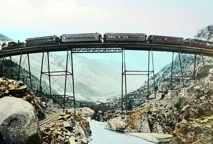 Framed Print : Railway bridge in the Rocky Mountains, USA, Victorian period Framed Print : Railway bridge in the Rocky Mountains, USA, Victorian period