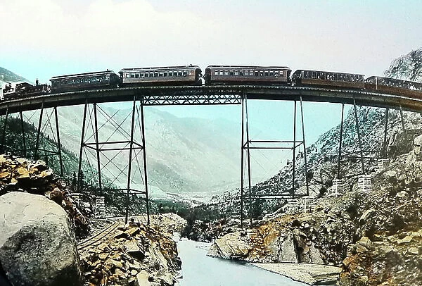 Railway bridge in the Rocky Mountains, USA, Victorian period