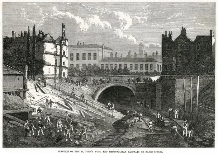 Framed Print : Railway construction, Baker Street, London 1868 Framed Print : Railway construction, Baker Street, London 1868