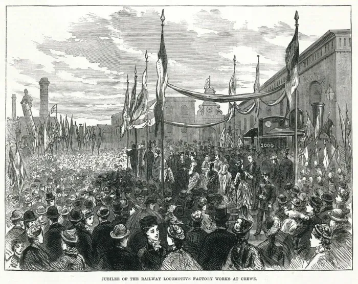 Framed Print : Railway manufacture, celebration at Crewe Works 1876 Framed Print : Railway manufacture, celebration at Crewe Works 1876