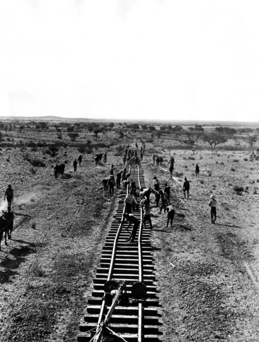 Framed Print : Railway staff laying track in South Africa, WW1 Framed Print : Railway staff laying track in South Africa, WW1