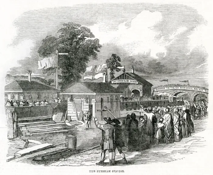 Framed Print : Railway station at Evesham, Worcestershire 1852 Framed Print : Railway station at Evesham, Worcestershire 1852