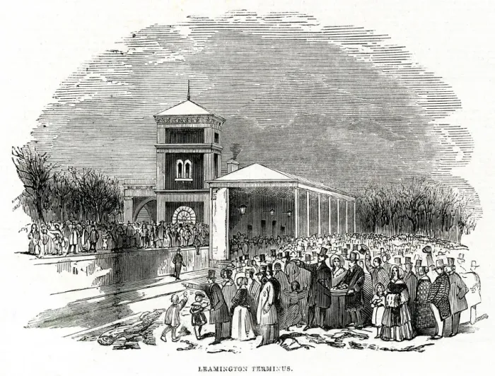 Framed Print : Railway station at Leamington (Spa), Warwickshire 1844 Framed Print : Railway station at Leamington (Spa), Warwickshire 1844