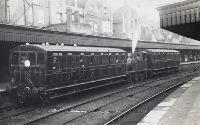 Framed Print : Railway station scene, steam locomotive Framed Print : Railway station scene, steam locomotive