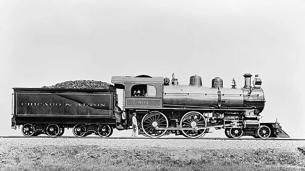 A railway steam engine and coal car, Chicago and Alton Railr