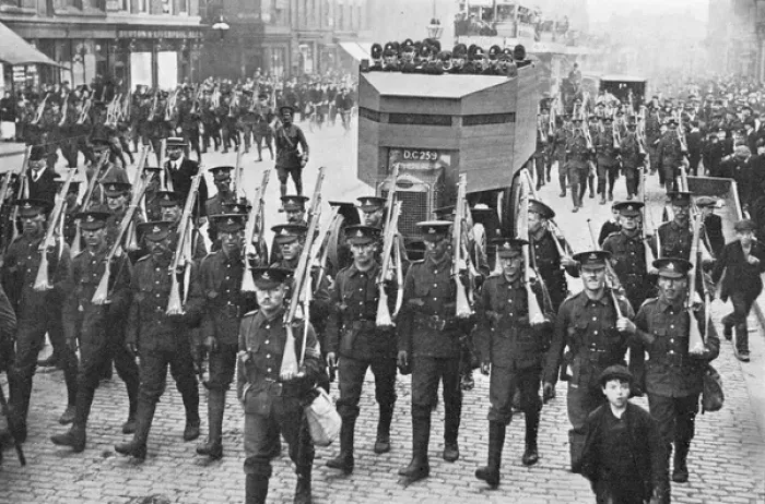Framed Print : Railway strike 1911: Armoured vehicals and soldiers 1911 Framed Print : Railway strike 1911: Armoured vehicals and soldiers 1911