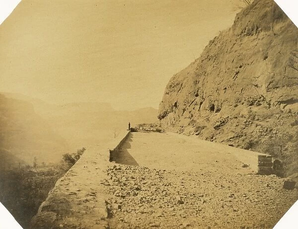 Railway viaduct and retaining walls on rock escarpment