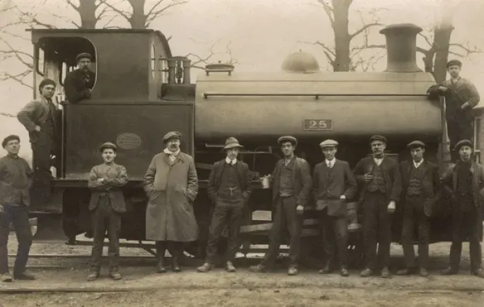 Framed Print : Railway workers pose with steam engine Framed Print : Railway workers pose with steam engine