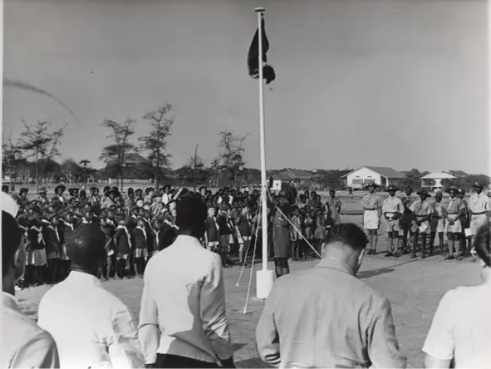Framed Print : Raising flag at Scouts Own Service in Ghana, West Africa Framed Print : Raising flag at Scouts Own Service in Ghana, West Africa