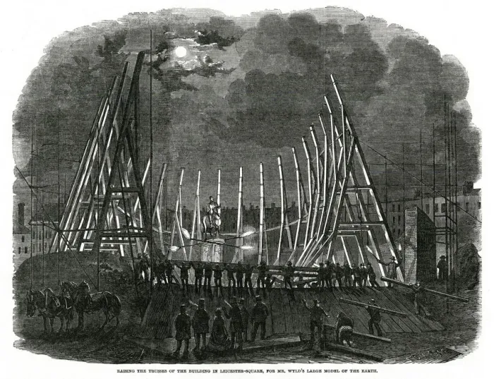 Framed Print : Raising of the Trusses in Leicester Square, London 1851 Framed Print : Raising of the Trusses in Leicester Square, London 1851