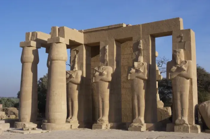 Framed Print : Rameseum. Pillars with osirian statues. Egypt Framed Print : Rameseum. Pillars with osirian statues. Egypt